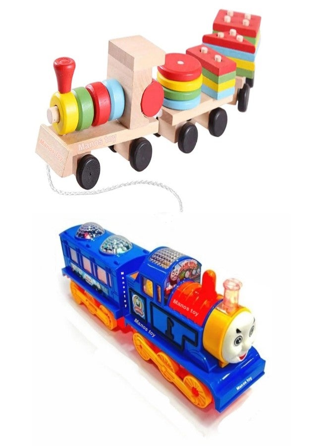 Manos Kids Educational Toy Train Set with Music, Lights and Wooden Puzzle Train Combo Pack for Toddlers and Preschoolers - Image 1